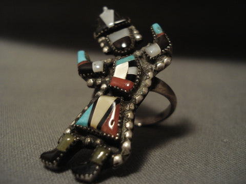 Early 1900's Vintage Zuni Turquoise Silver Kachina Ring