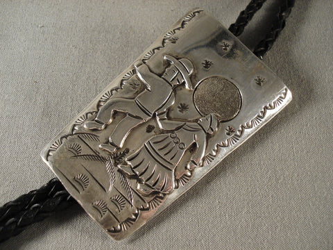 Rare moonlight Dance Vintage Navajo Silver Bolo Tie