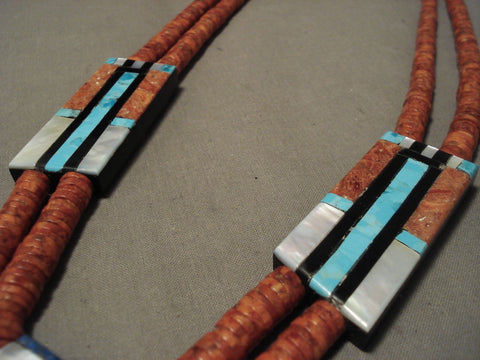 Superb Modernistic Santo Domingo 'Kachina Maiden' Turquoise Coral Necklace