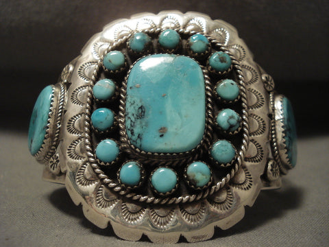 Huge Vintage Navajo Turquoise Sun Silver Bracelet