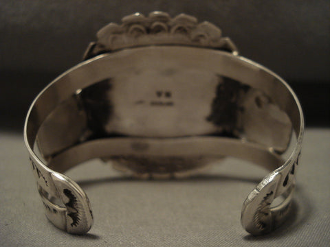 Huge Vintage Navajo Turquoise Sun Silver Bracelet
