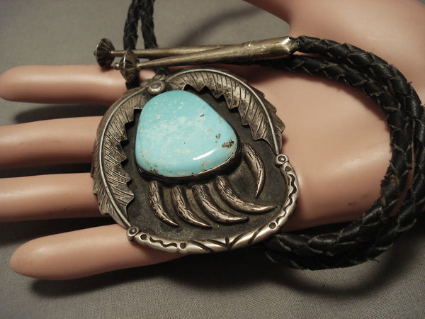 Big And Old Men's Huge Natural Turquoise Silver Bolo Tie