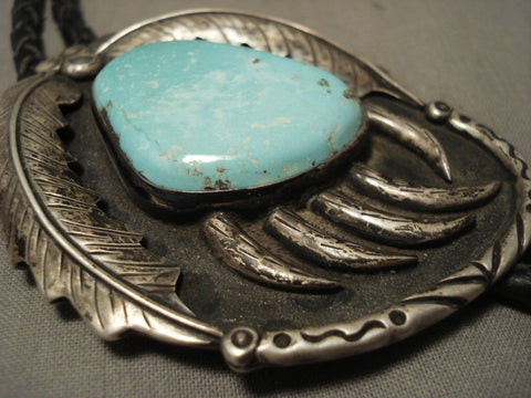 Big And Old Men's Huge Natural Turquoise Silver Bolo Tie