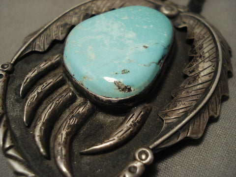 Big And Old Men's Huge Natural Turquoise Silver Bolo Tie