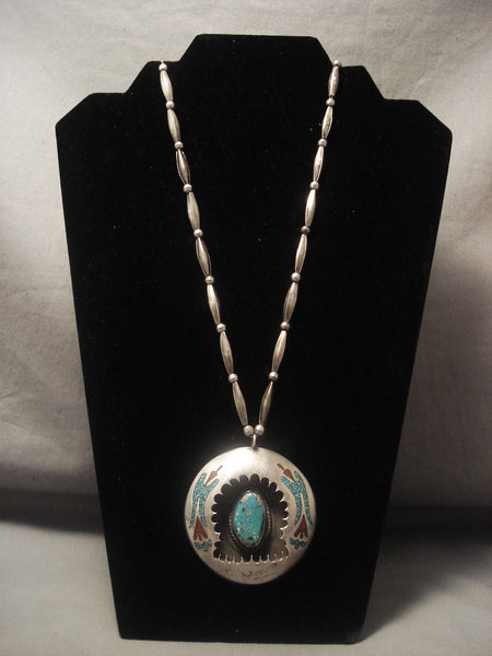 One Of The Finest Old Navajo Singer Turquoise Coral Necklace