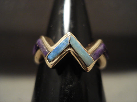 Museum Vintage Sdolid 14k Gold Real Opal And Charioite Ring Old