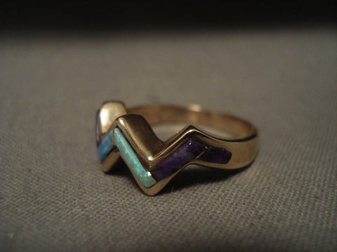 Museum Vintage Sdolid 14k Gold Real Opal And Charioite Ring Old