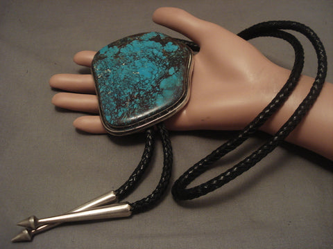 The Largest Vintage Navajo Red Mountain Turquoise Silver Bolo Tie