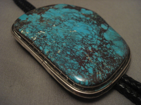 The Largest Vintage Navajo Red Mountain Turquoise Silver Bolo Tie