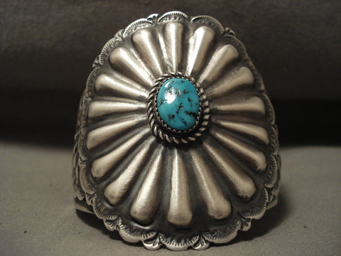 Huge Vintage Navajo 'Turquoise Sheild' Silver Bracelet