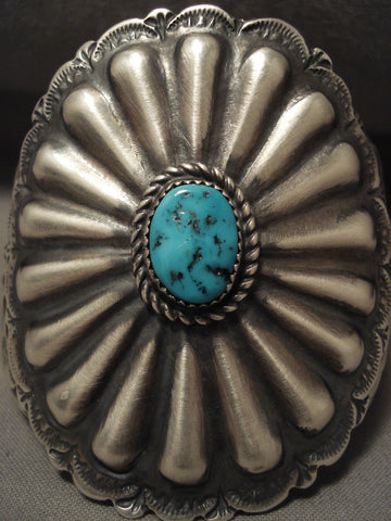 Huge Vintage Navajo 'Turquoise Sheild' Silver Bracelet