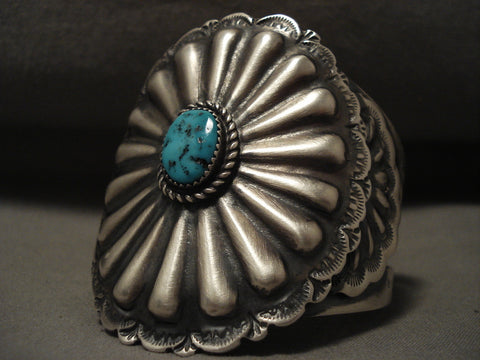 Huge Vintage Navajo 'Turquoise Sheild' Silver Bracelet