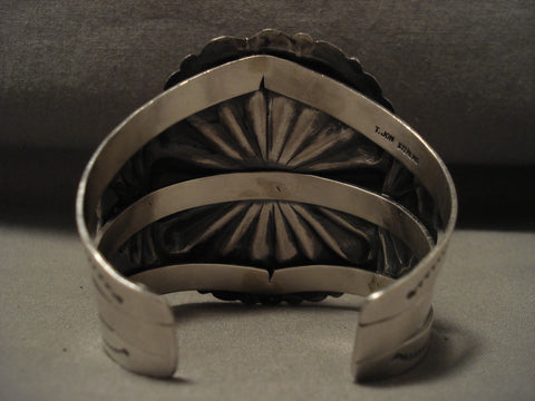 Huge Vintage Navajo 'Turquoise Sheild' Silver Bracelet