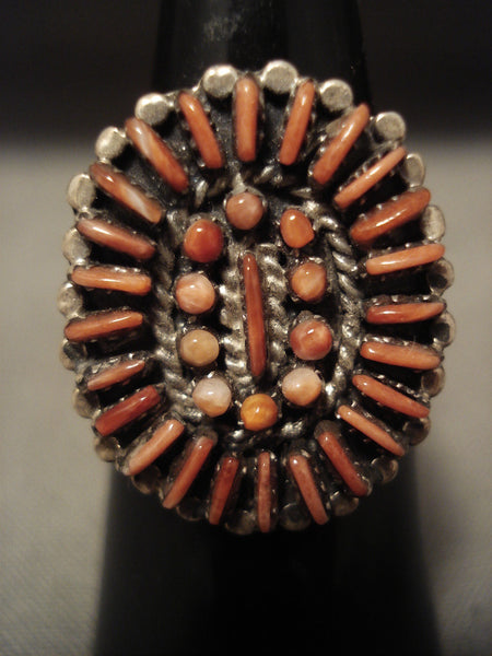 Advanced Coral Work Vintage Zuni/ Navajo Silver Ring