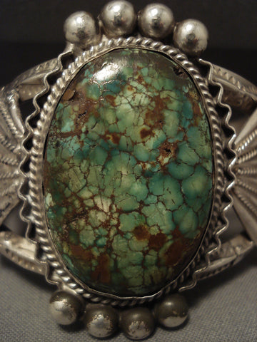 Museum Very Early Vintage Navajo 'Domed Candelaria' Turquoise Silver Bracelet