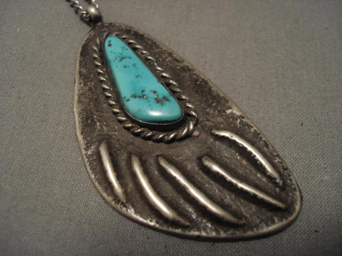 Rare Vintage Hop Lewis Lomay Turquoise Silver Necklace