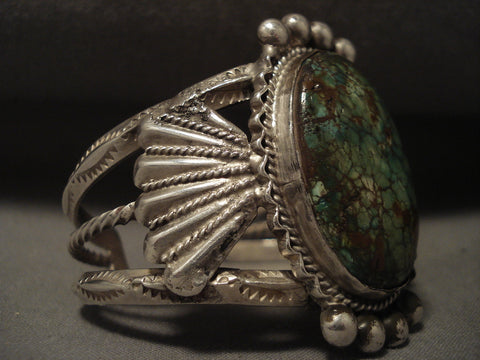Museum Very Early Vintage Navajo 'Domed Candelaria' Turquoise Silver Bracelet
