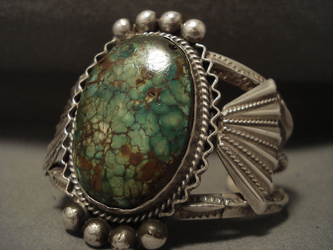 Museum Very Early Vintage Navajo 'Domed Candelaria' Turquoise Silver Bracelet