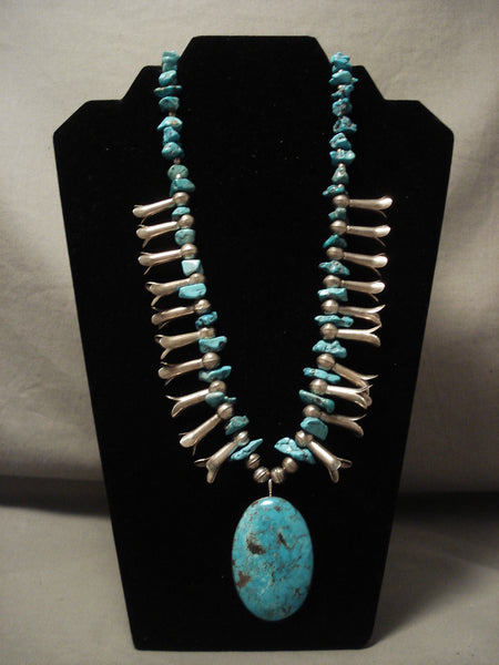 Museum Vintage Navajo 'Squash Turquoise' Silver Necklace