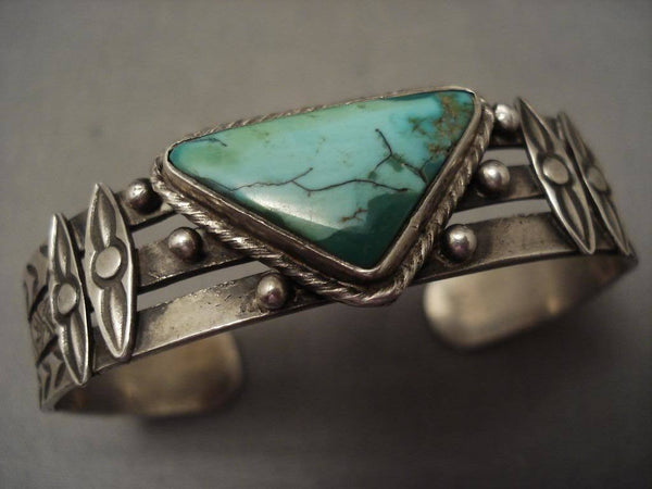 Important Vintage Navajo Cerrillos Turquoise Ingot Silver Bracelet