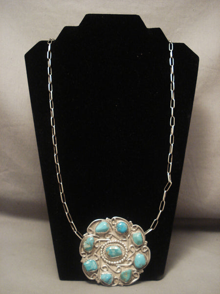 Hvy Old Navajo 1950's Turquoise Silver Necklace