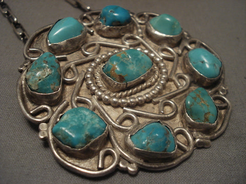 Hvy Old Navajo 1950's Turquoise Silver Necklace