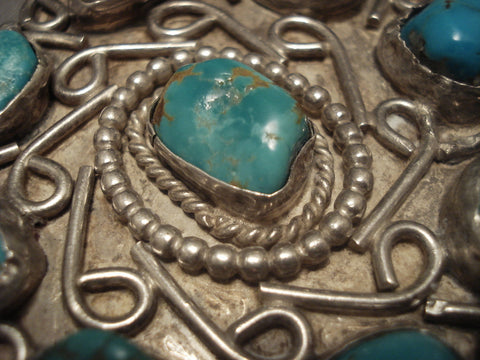 Hvy Old Navajo 1950's Turquoise Silver Necklace