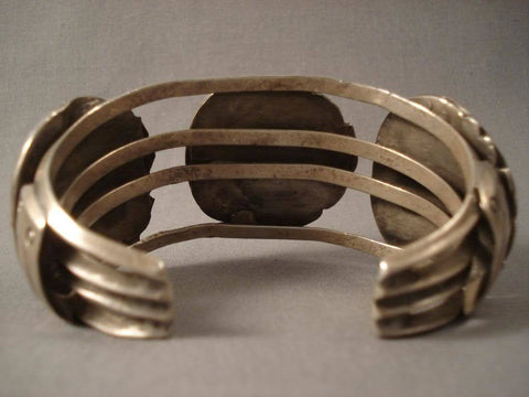 Hvy Vintage Navajo stone & Leaf Turquoise Silver Bracelet Old