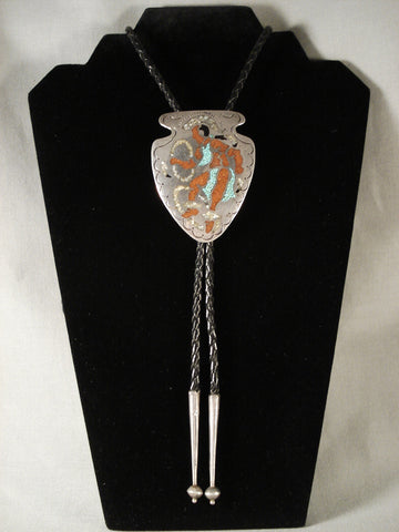 Dancing Ceremony Large arrowhead Old Navajo Silver Bolo Tie