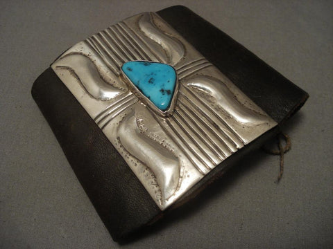 Huge Vintage Navajo Repoussed Silver Turquoise Ketoh Bracelet