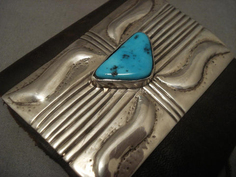 Huge Vintage Navajo Repoussed Silver Turquoise Ketoh Bracelet