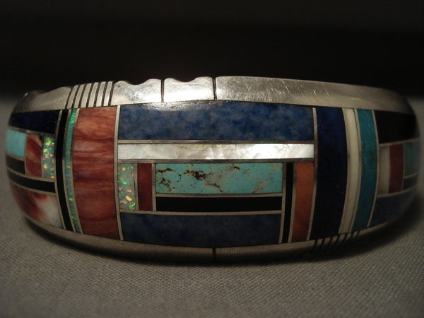 Important Vintage Navajo 'Extreme Inlay' Turquoise Silver Bracelet