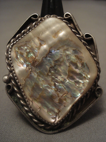 The Biggest And Best Vintage Navajo Abalone Silver Ring Old