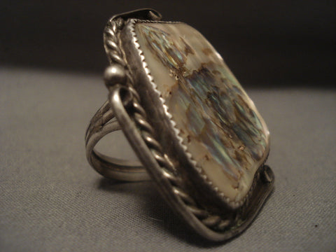 The Biggest And Best Vintage Navajo Abalone Silver Ring Old