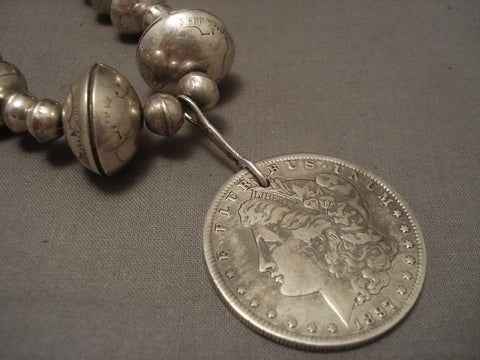 Quality Old Navajo 166 Gram Earlier 1900's Silver Coin Necklace