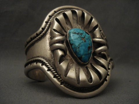 Museum Old Navajo Lone Mountain Turquoise Silver Fork Bracelet