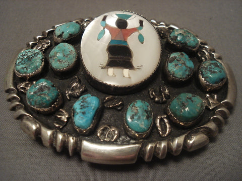 Very Big And Very Old Navajo Eagle Inlay Turquoise Silver Bolo Tie Vtg