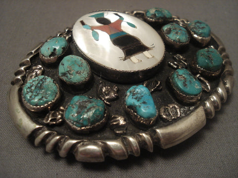 Very Big And Very Old Navajo Eagle Inlay Turquoise Silver Bolo Tie Vtg