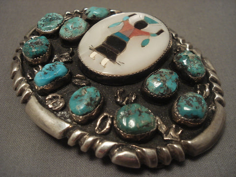 Very Big And Very Old Navajo Eagle Inlay Turquoise Silver Bolo Tie Vtg