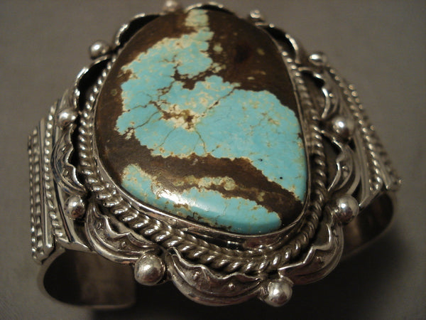 Super Huge Navajo #8 Turquoise Silver Wave Bracelet