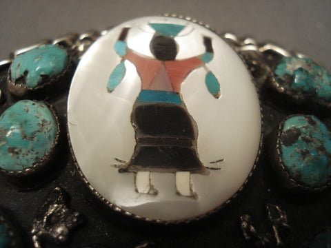 Very Big And Very Old Navajo Eagle Inlay Turquoise Silver Bolo Tie Vtg