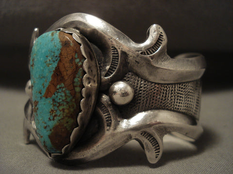Hvy Vintage Navajo 'Natural Royston Turquoise' Silver Bracelet