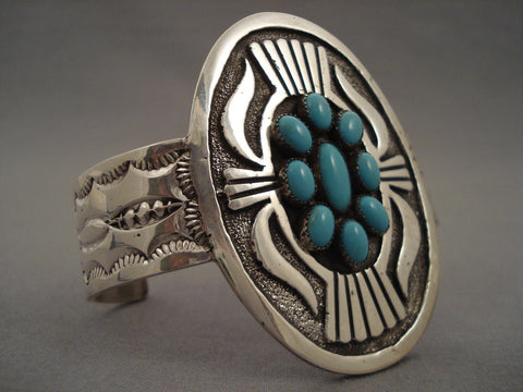 Concho Love Satellite Turquoise Navajo Silver Bracelet