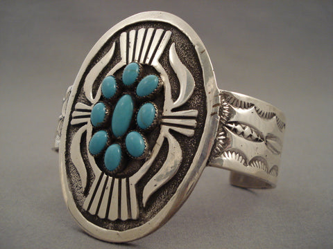 Concho Love Satellite Turquoise Navajo Silver Bracelet