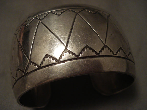 Wide Vintage Navajo 'Big Drum' Silver Bracelet