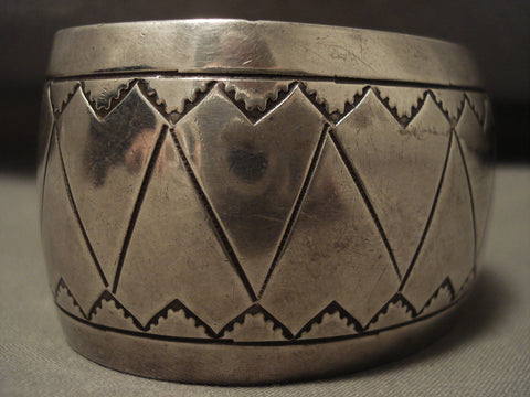 Wide Vintage Navajo 'Big Drum' Silver Bracelet