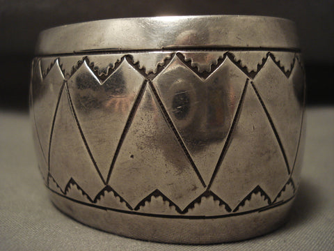 Wide Vintage Navajo 'Big Drum' Silver Bracelet