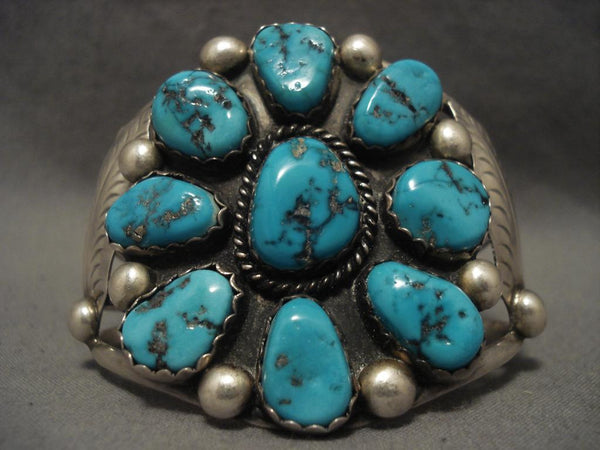 Colossal Vintage Navajo Turquoise Satellite Silver Bracelet