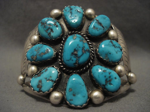 Colossal Vintage Navajo Turquoise Satellite Silver Bracelet