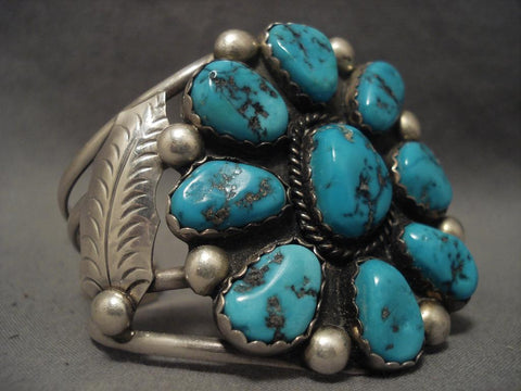 Colossal Vintage Navajo Turquoise Satellite Silver Bracelet